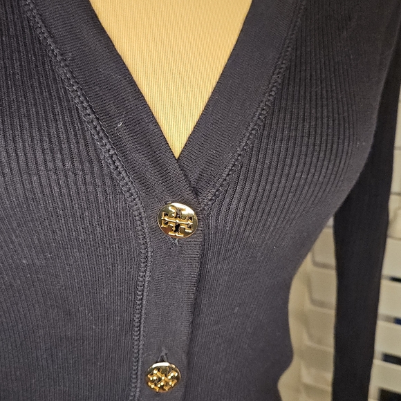 Tory Burch Black Cardigan Sweater with V-Neck - Picture 2 of 5